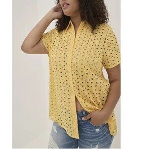 Torrid Yellow Eyelet Button Down Shirt